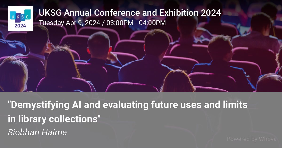 I am not very good at promoting my work, but I am presenting at #UKSG2024 - fulfilling the dream of every Liberal Arts (& Sciences) grad and putting my actual degree to good use!

I will be discussing various forms of AI and applications in library collections.