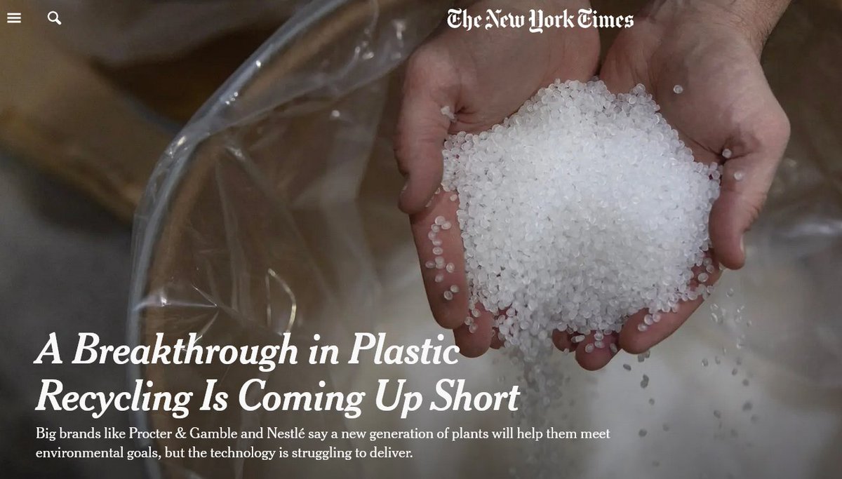 ‼️MUST-READ article in the @nytimes by @HirokoTabuchi on the grand promises and actual realities of so-called 'chemical recycling'.🗞️Gift link: nytimes.com/2024/04/05/cli…