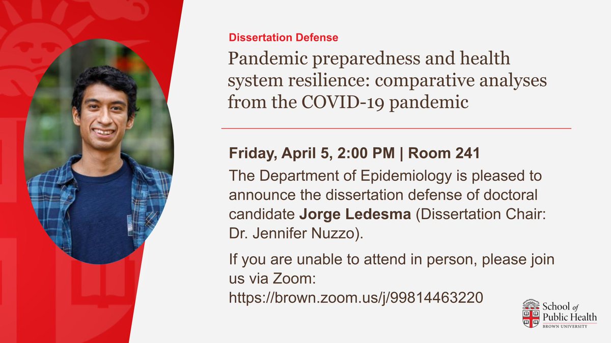 Join us today in room 241 at 2 pm at the School of Public Health for the Dissertation Defense of doctoral candidate Jorge Ledesma!