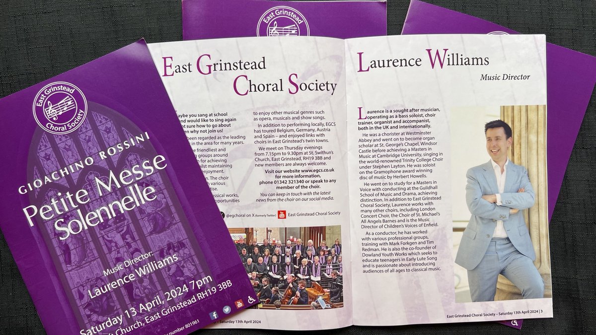 The programmes are here which means it’s almost time for Rossini’s Petite Messe Solennelle! Join us at @stswithun 's @ 7pm on Saturday 13 April to enjoy it performed in the original harmonium and piano orchestration with 4 professional soloists. Tickets: egcs.co.uk/upcoming-events