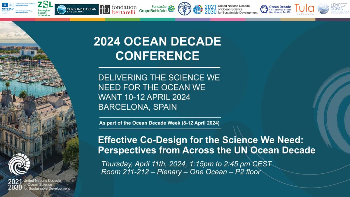 Find us next week at the @UNOceanDecade conference We're looking forward to this in-person lunchtime panel session chaired by @HeatherKoldewey on Thursday 11th April at 13:15 on Effective Co-Design for the Science We Need: Perspectives from Across the UN Ocean Decade