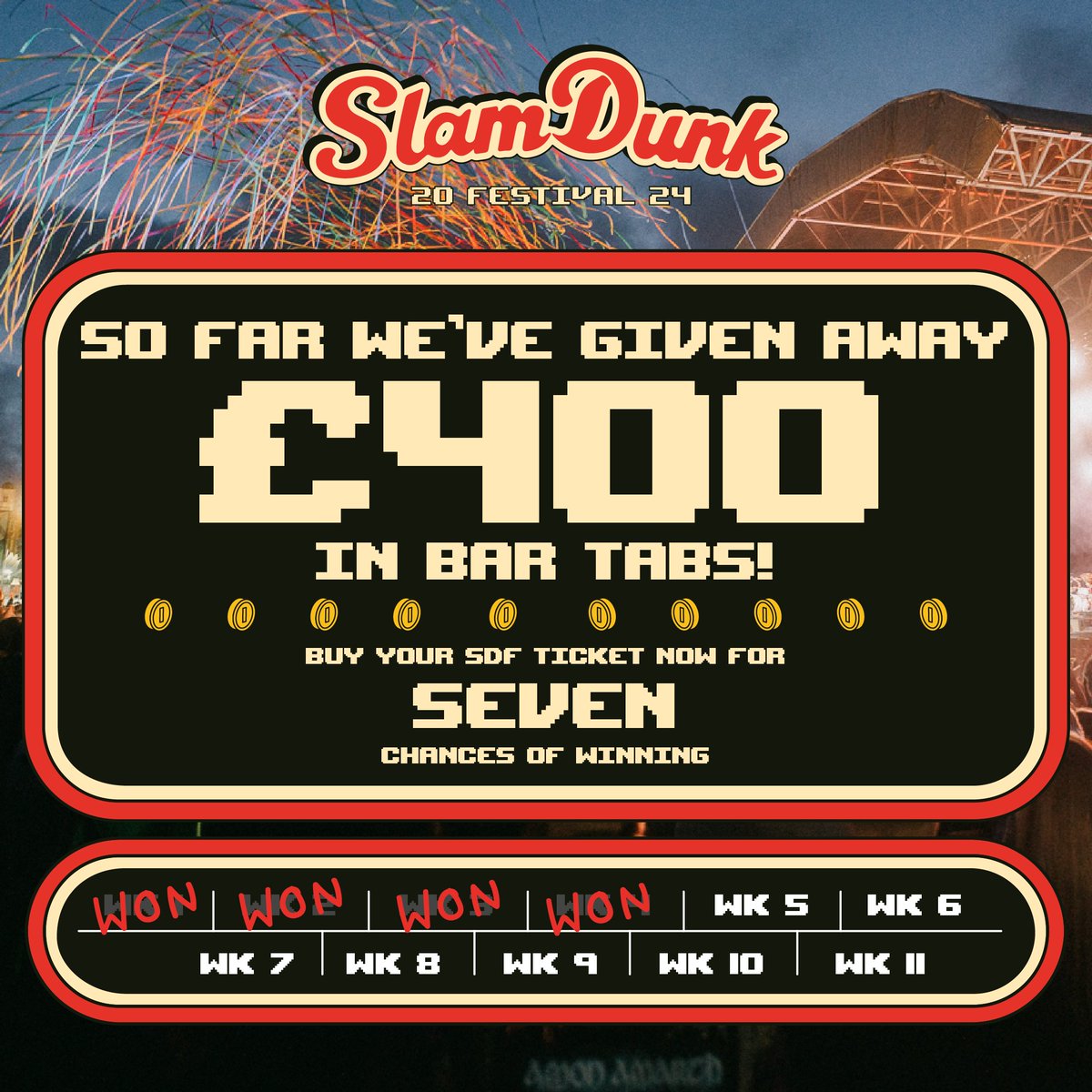 New week, new winners 🏆🍻🤘 In case you missed it, we're giving away £100 in bar tabs every week for #SDF24 Everyone with a ticket is already entered in the draw, secure yours today for a chance to win! 🎟️ slamdunkfestival.com