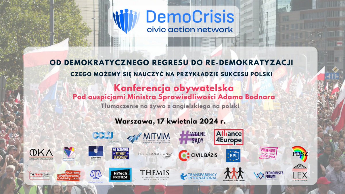 Organizacje obywatelskie w ramach @DemoCrisisCAN w tym @WolneSady1 17.04 organizują konferencję „Od demokratycznego regresu do redemokratyzacji. Czego możemy się nauczyć na przykładzie sukcesu Polski?”. Pod auspicjami MS @Adbodnar Zgłoszenia: docs.google.com/.../1FAIpQLSdt…