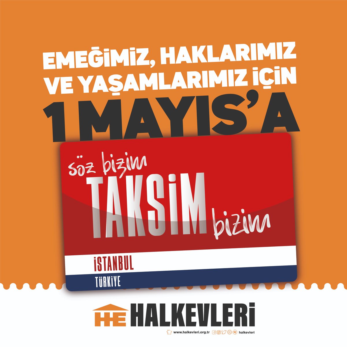 📢1 Mayıs'ta söz bizim, Taksim bizim! Emeğimiz, haklarımız ve yaşamlarımız için örgütleniyoruz. İktidara 'Artık yeter!' diyen halkın insanca yaşam hakkı için, işçi sınıfının kazanılmış hakkı olan yerde, gerçek 1 Mayıs meydanına, İstanbul'da Taksim için yürüyoruz.