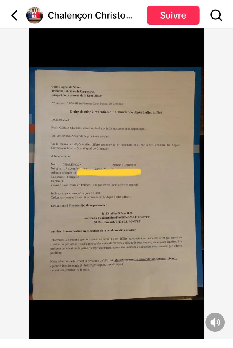 Incarcération de Christophe Chalençon.
L'anti-juif Christophe Chalençon sera incarcéré le 23/07/2024 au centre Pénitentiaire d'Avignon-Le Pontet où il devra purger 6 mois de prison ferme.
En savoir plus: balancetonantisemite.com/search/label/C…
BTA tient ses promesses. 😉