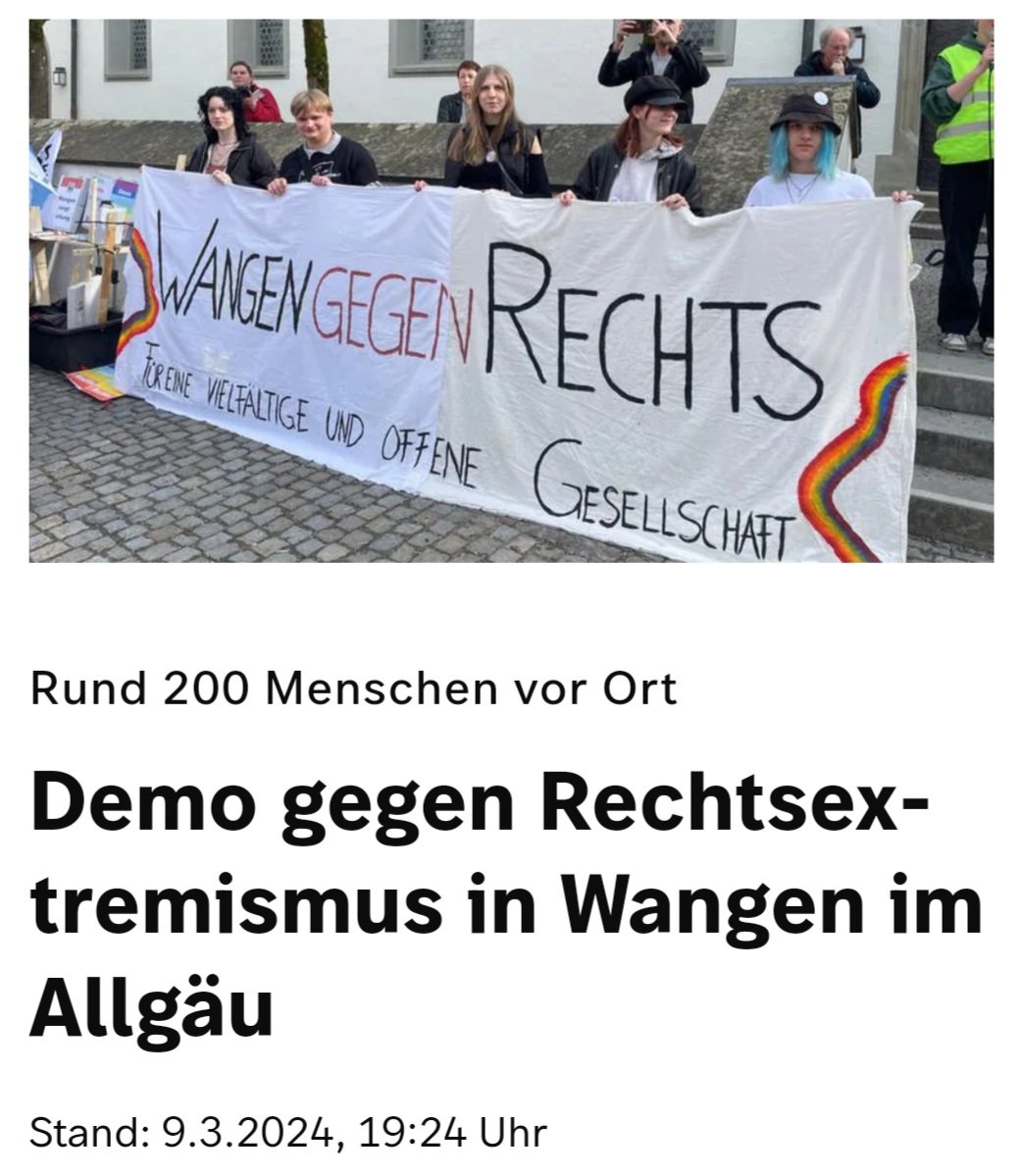 In #Wangen im #Allgäu demonstrierten vor gut einem Monat rund 200 Bürger gegen RÄÄÄCHTS! Sie forderten eine 'vielfältige und offene Gesellschaft'. Tja, die Geister die ich rief?! 🤔😏😖