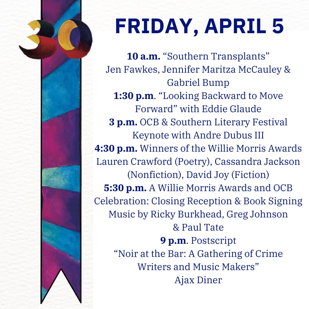 It's Friday of the Book Conference #TGIF! At 10 a.m. @fawkesontherun @maritzareader47 @GabrielJBump discuss Southern Transplants: Diverse Connections with the South with moderator @MichaelXWang3 in the Student Union Ballroom. All sessions are free & open to the public. #authors