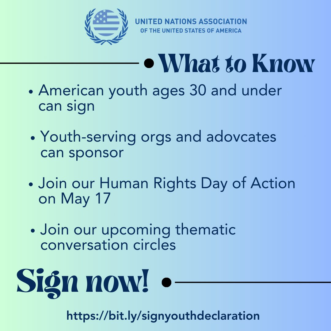 Youth drive change and shape a brighter future. With numerous human rights issues today, it's time to sign the Declaration and amply youth voices. Help us get to 15,000 signatures by September! Sign: bit.ly/signyouthdecla…