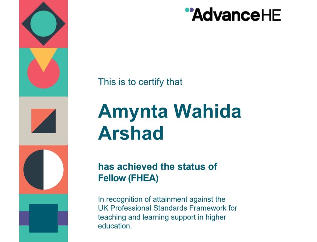Amynta Arshad (@amyntaarshad) on Twitter photo I am beyond grateful to have received a Fellowship in Higher Education Teaching (FHEA)!
Thank you to my mentors <a href="/drpunith/">Punith Kempegowda</a> and <a href="/DrKashishM/">Kashish Malhotra</a> for your ongoing support and guidance, and thank you to the rest of the @SIMBAsimulation team 😊
<a href="/UoB_HEFi/">UoB HEFi</a> <a href="/AdvanceHE/">Advance HE</a> <a href="/UoBMBChB/">UoBMBChB</a> I am beyond grateful to have received a Fellowship in Higher Education Teaching (FHEA)!
Thank you to my mentors <a href="/drpunith/">Punith Kempegowda</a> and <a href="/DrKashishM/">Kashish Malhotra</a> for your ongoing support and guidance, and thank you to the rest of the @SIMBAsimulation team 😊
<a href="/UoB_HEFi/">UoB HEFi</a> <a href="/AdvanceHE/">Advance HE</a> <a href="/UoBMBChB/">UoBMBChB</a>