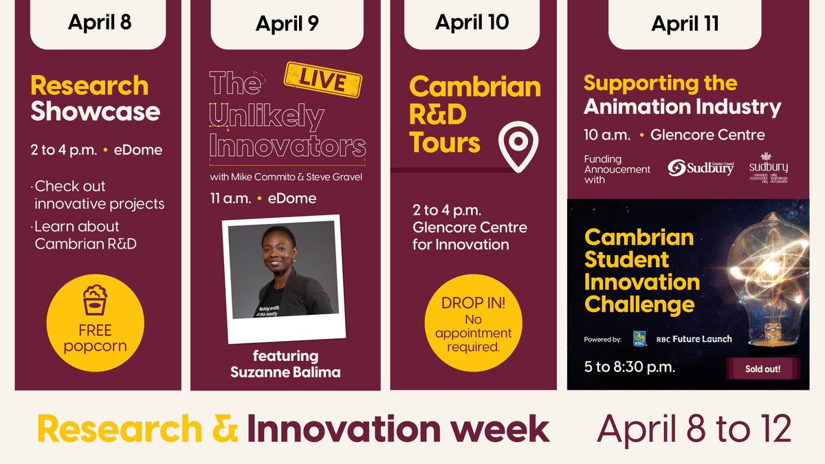 Join us for our 2nd annual Research & Innovation Week. Our industry partners, students, staff, and faculty will come together and celebrate the significant contributions we are making in the world of R&D. We have an exciting lineup of activities, and we hope to see you there!