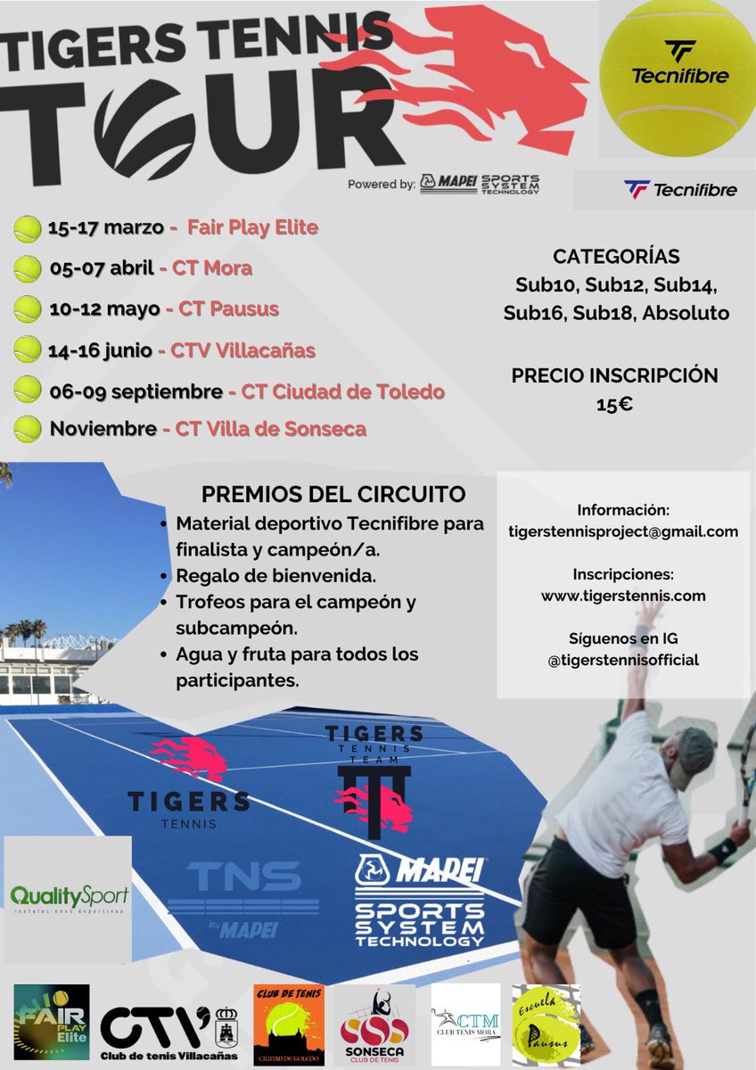 Pausustenis's tweet photo. Otro año más somos sede del circuito Tigers Tennis Tour, del 10 al 12 de mayo en Vva. De los Infantes (Ciudad Real) te lo vas a perder? Disfruta del mejor tenis en un marco incomparable, deporte, historia, cultura y gastronomía en uno de los pueblos más bonitos de España. https://t.co/YDrjrWpHcn