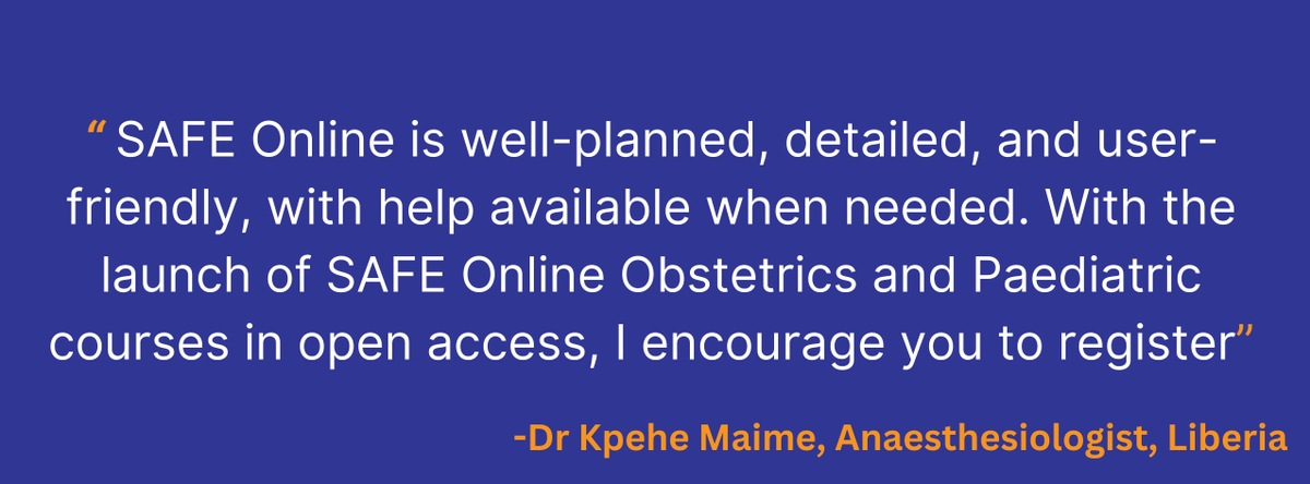 Quote by anaesthesiologist Dr Kpehe Maime, who participated as student and faculty in the hybrid SAFE Obstetrics course in Liberia👇

Learn more about the new SAFE Online platform: ow.ly/YFEN50R7ppU

#SAFECourses @SAFE_courses