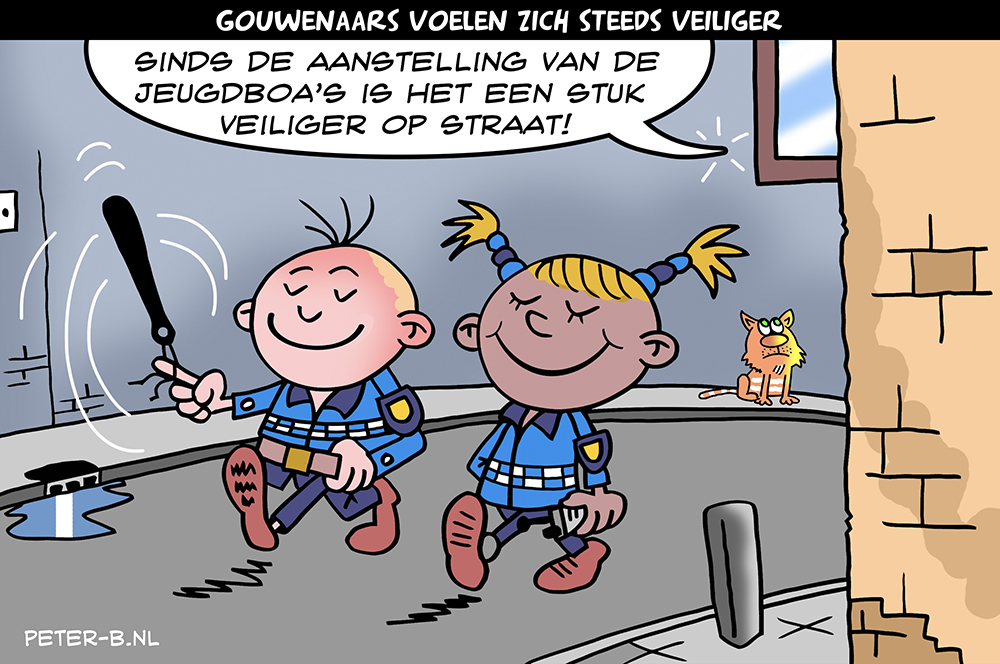 Volgens de nieuwe cijfers van de stadspeiling groeit het gevoel van veiligheid in de Goudse buurten. (cartoon <a href="/HKgoudsepost/">Het Kontakt - Goudse Post</a> van deze week) #gouda