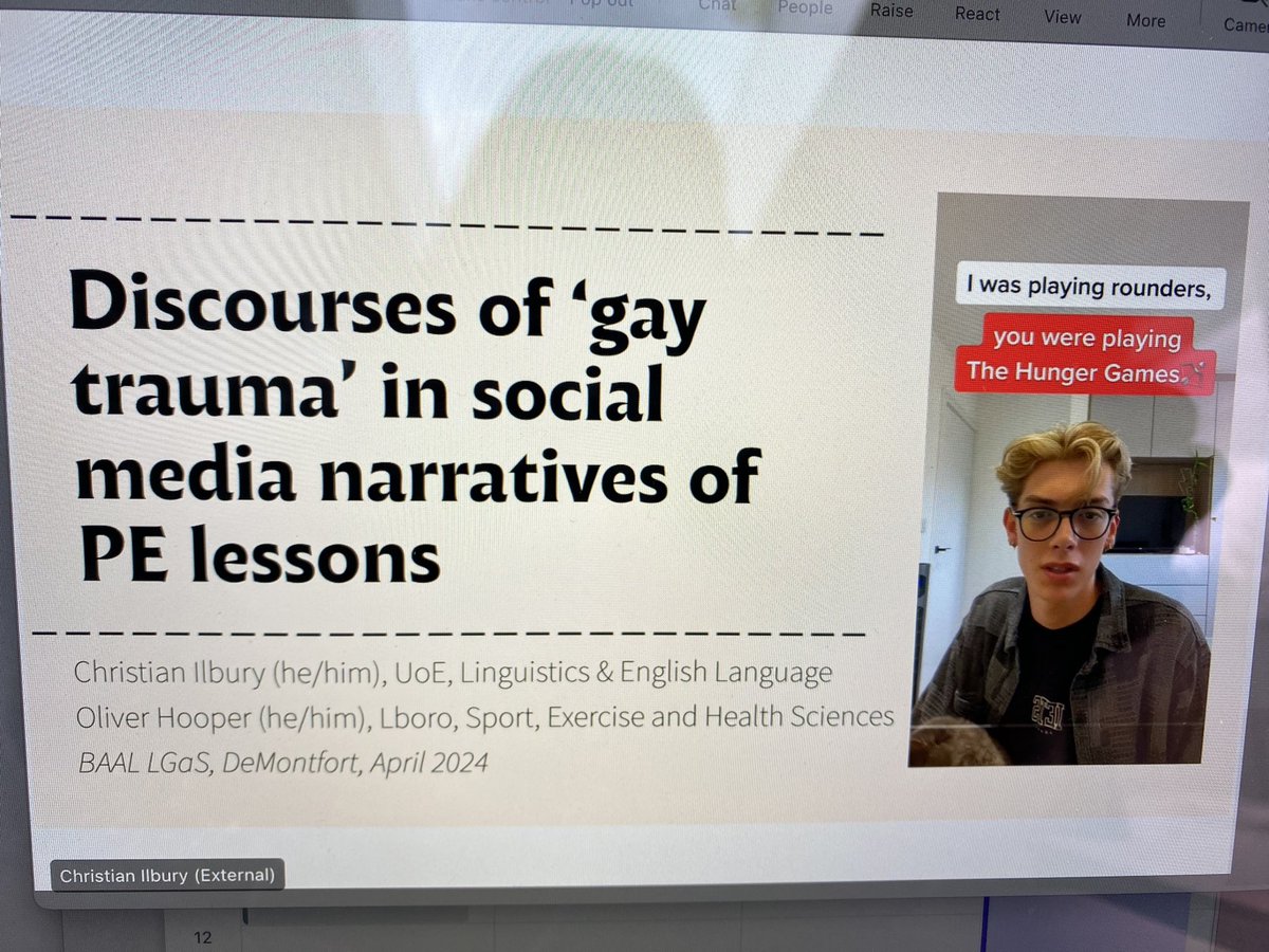 How storytelling in Tik Tok can create community for queer kids in PE through use of memes and sharing stories of trauma. Disengagement in PE is prominent in exps for gay youth-esp gay boys in this study. could exps be different for other LGBTQ? @LGaS_baal #LGaSSIG15 @DrORHooper