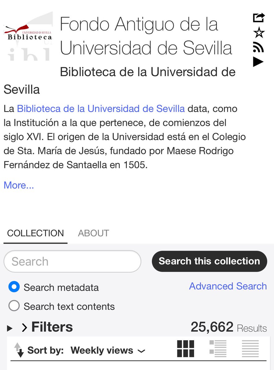 #ArchivoDigital 
Fondo Antiguo de la Universidad de Sevilla - Fondos Digitales: 
#Archivo #Historia 
📌
archive.org/details/biblio…