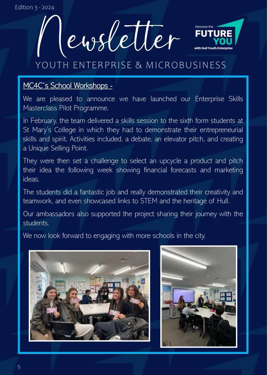 Check out an article in latest @Hullccnews Youth Enterprise & Microbusiness Team Newsletter about Enterprise Skills and Entrepreneurship in a session held @SMCHull who are one of our most enterprising schools in Hull #EnterpriseSkills #EntEd