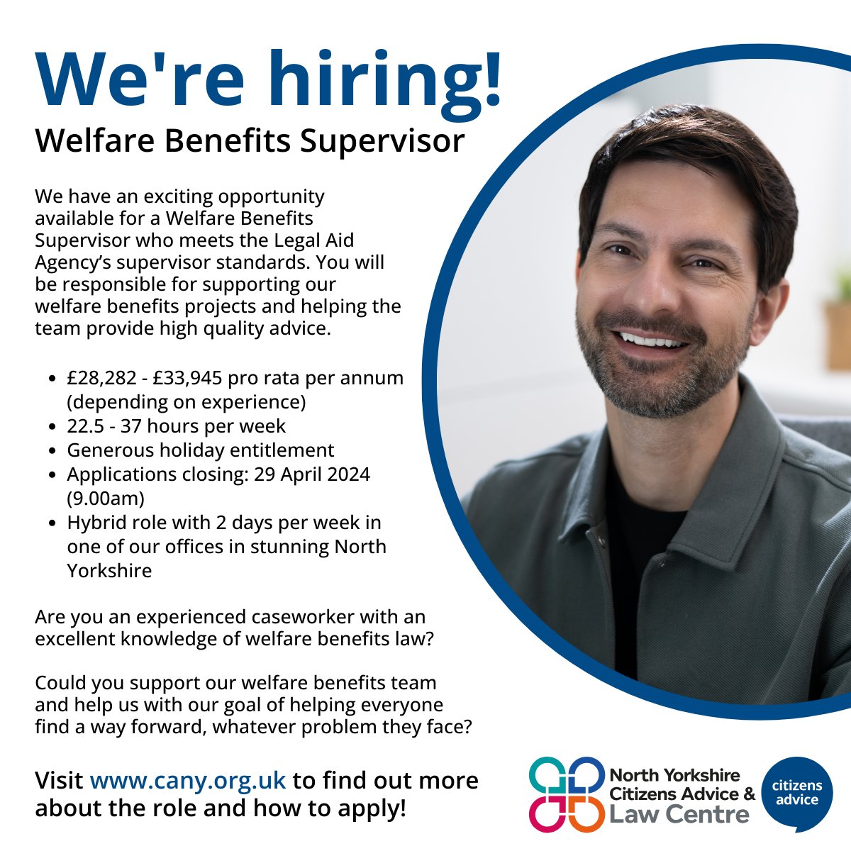 We are #hiring for a Welfare Benefits Supervisor. Salary: £28,282 – £33,945 pro rata per annum (depending on experience) For more information and your application pack visit: cany.org.uk/were-hiring-we…