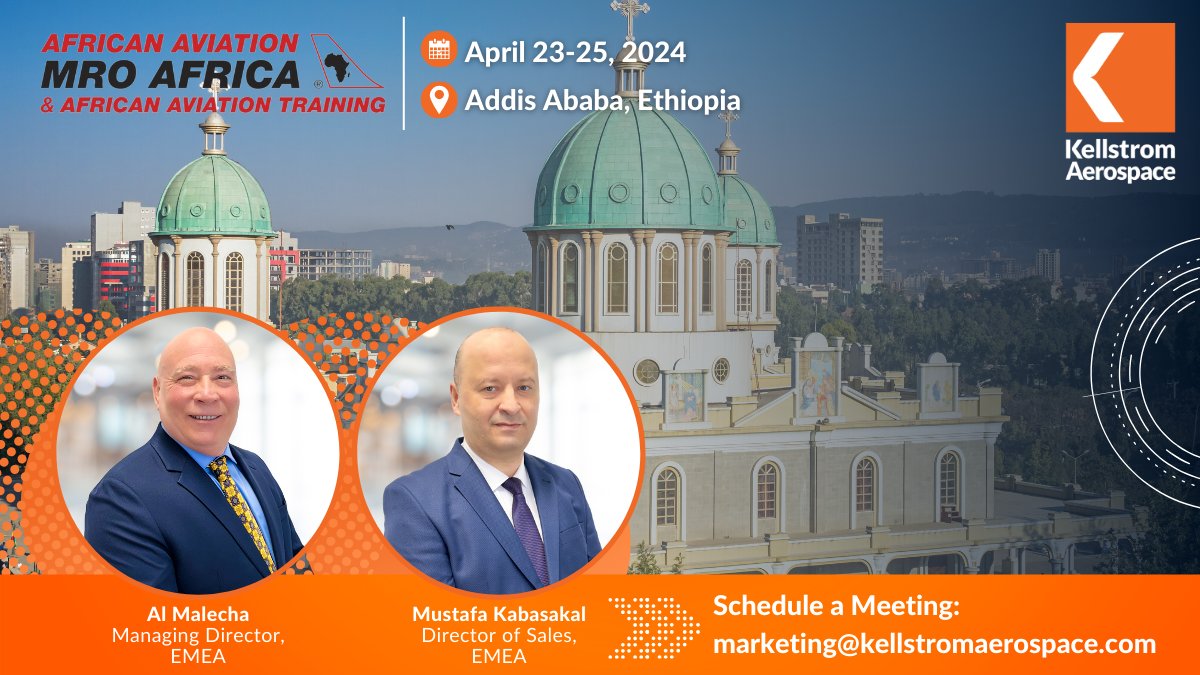Al Malecha, Managing Director for EMEA and Mustafa Kabasakal, Director of Sales for EMEA, is looking forward to connecting with you! Book a meeting in advance at marketing@kellstromaerospace.com

#MROAfrica #AfricanAviation #SouthAfrica #KellstromAerospace #Aviation