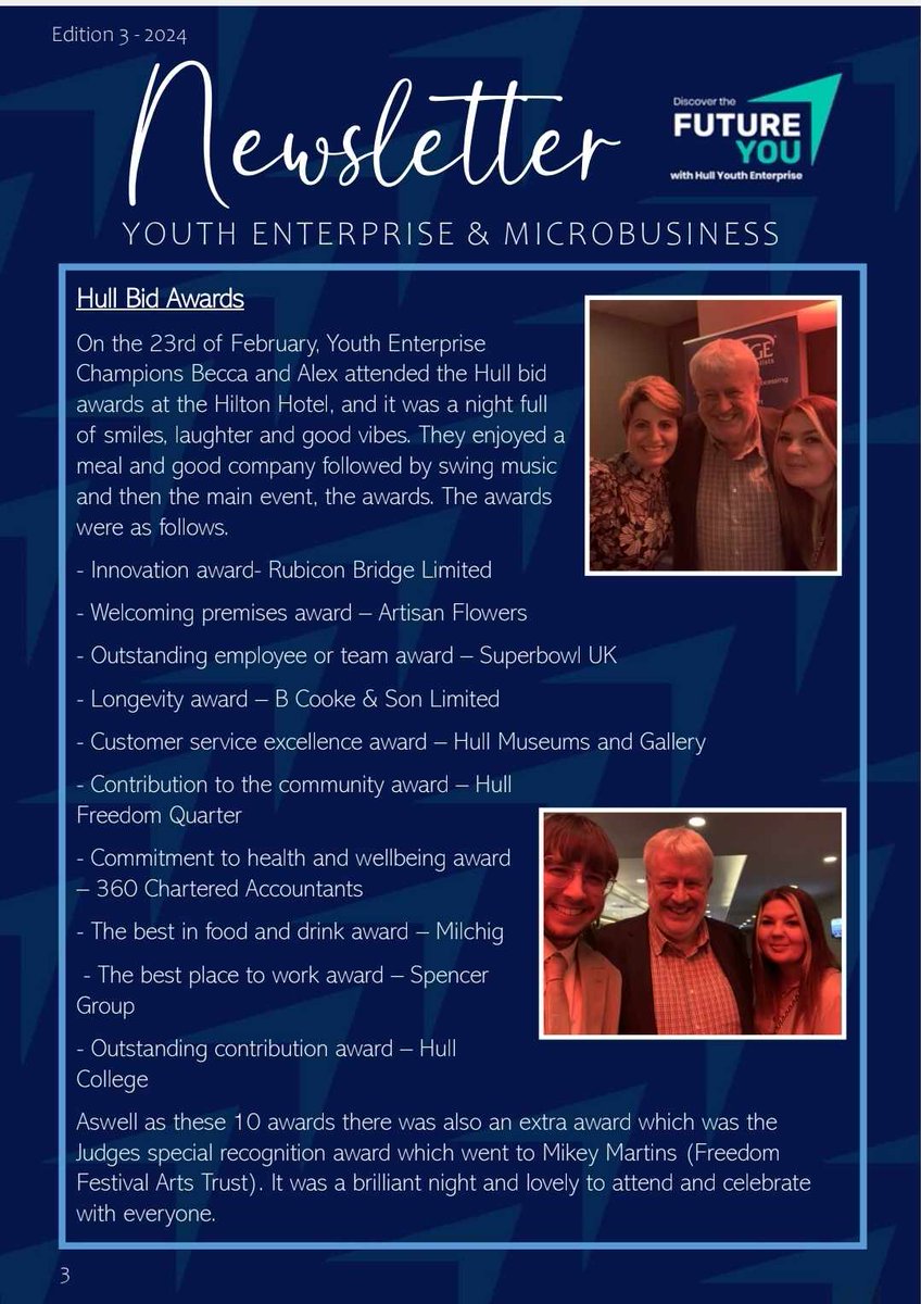 Check out an article in latest @Hullccnews Youth Enterprise & Microbusiness Team Newsletter about our Youth Enterprise Champions Alex and Becca representing @JCYEB_Hull at the @HullBID Awards