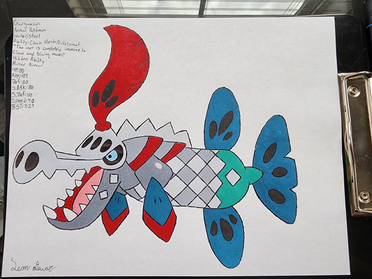 For this week's #FakemonFriday, we are going back to Oridel to meet the region's two common fish pokemon: Meet the Channimos line and the Garmor line

#Pokemon #PokemonArt #Fakemon #FakemonArt #WaterTypePokemon #DarkTypePokemon 
#DragonTypePokemon 
#SteelTypePokemon