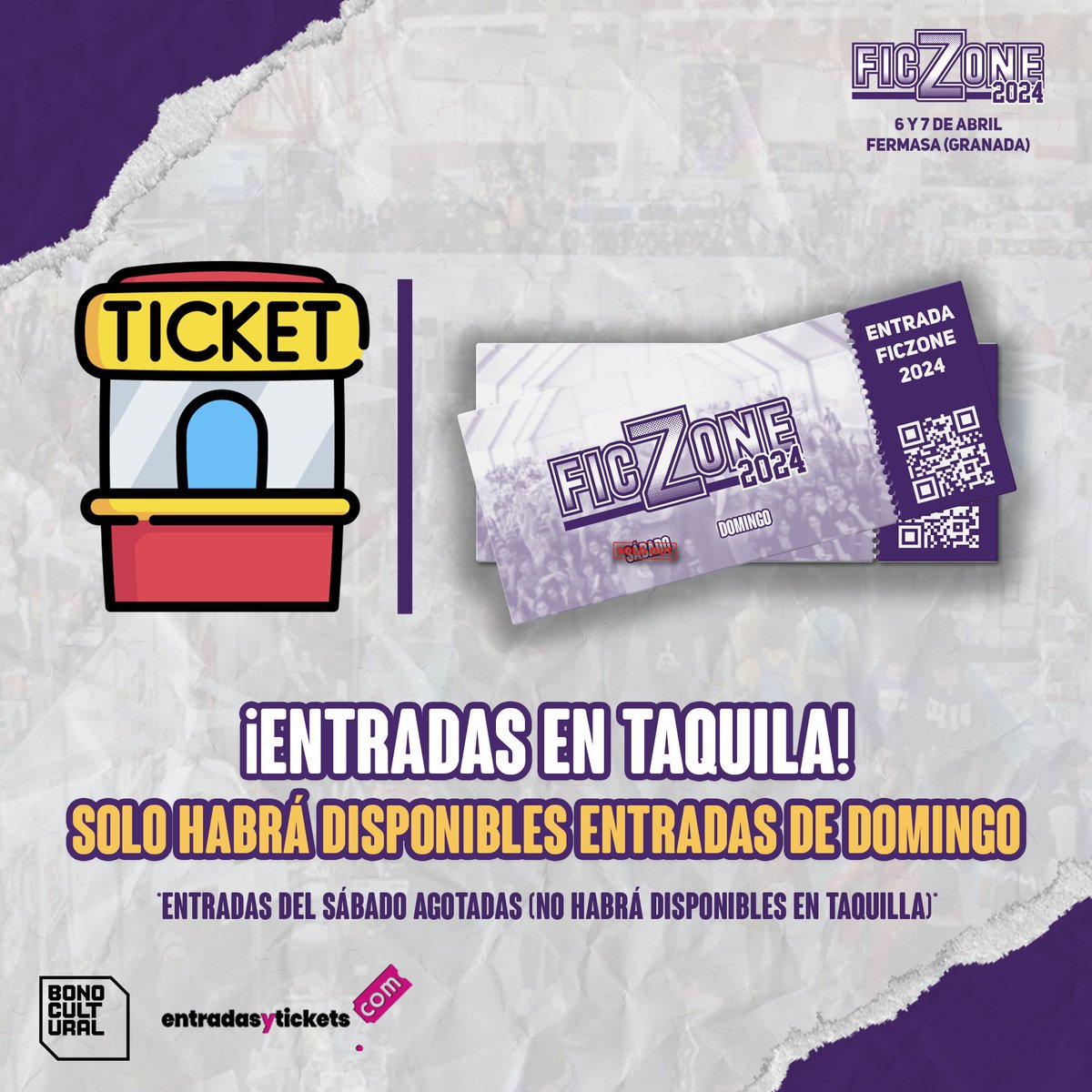 ¡No te preocupes, habrá entradas disponibles en la taquilla! 🚨 𝗜𝗠𝗣𝗢𝗥𝗧𝗔𝗡𝗧𝗘: Solo habrá entradas disponibles para el día domingo. 🚨 Las entradas para el sábado ya están agotadas y no habrá disponibles en la taquilla.