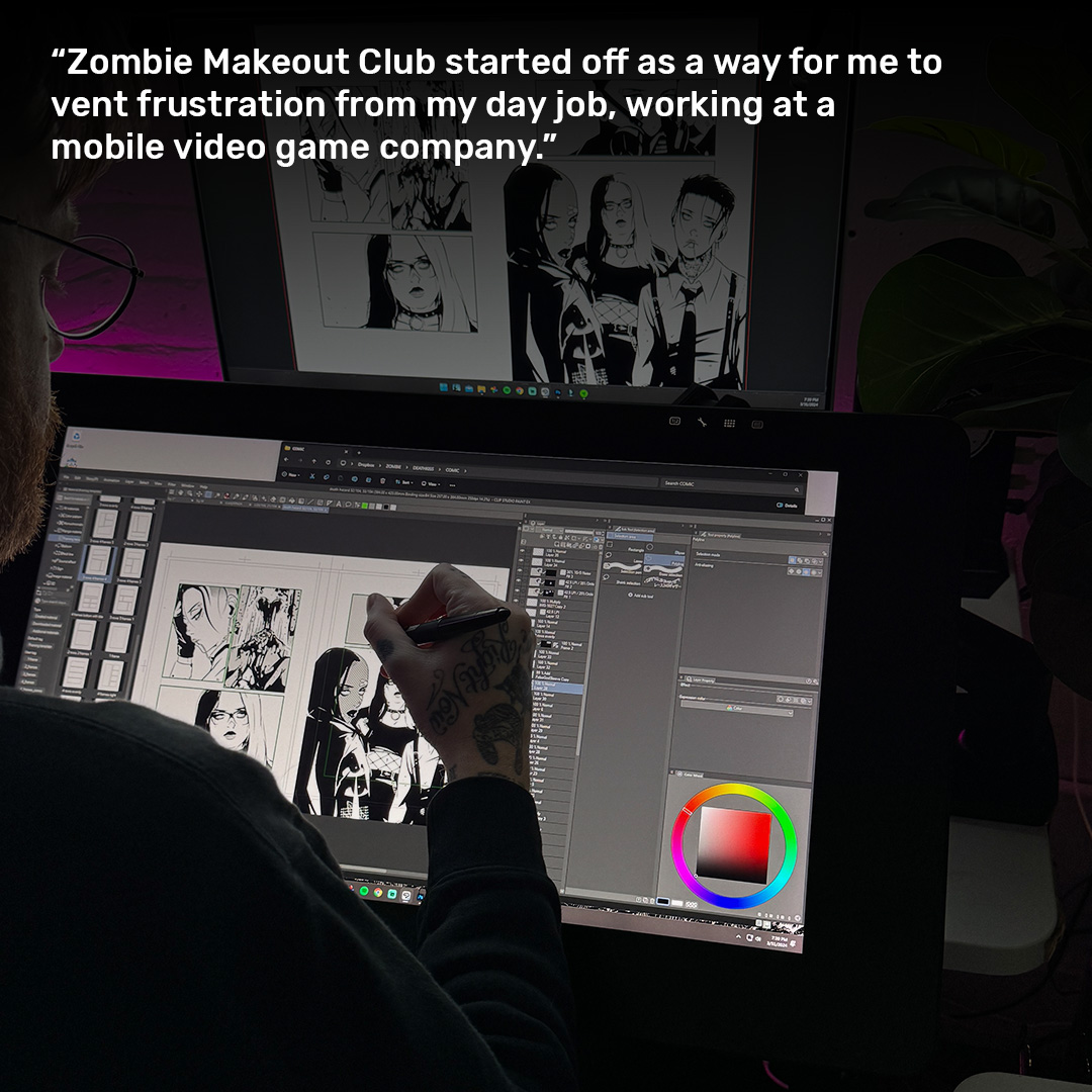 We caught up with artist @zombiemakeoutclub ahead of our upcoming collaboration! 🗣️ Peter is the author and creator of popular underground webtoon, Zombie Makeout Club! 🤟🏻 Head to our website (link in bio) for the full conversation between @zombiemakeoutclub & Mighty Jaxx.