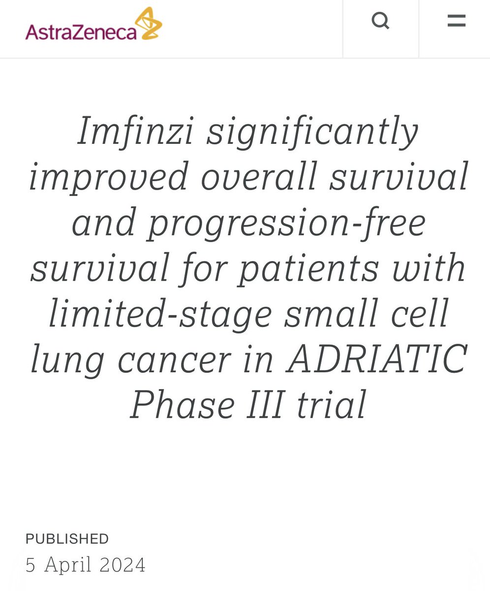 🔥🚨@OncoAlert Hot Off the Press BIG NEWS Press Release by @AstraZeneca #ADRIATIC phase 3 trial of #Durvalumab vs #Placebo after concurrent chemoradiotherapy in pts with limited-stage #SmallCell #LungCancer met dual primary endpoints of ⬆️#OS & ⬆️#PFS 👇🏼 astrazeneca.com/media-centre/p…