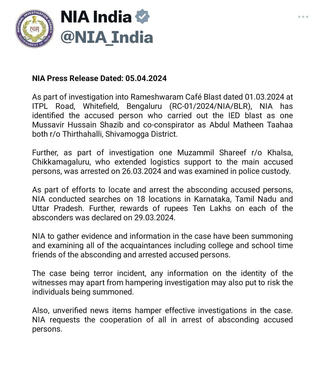 Sai Prasad is taken by NIA. As witness in the blast Investigation. Anyone twisting the facts and spreading fake news will face criminal case. BJP Will be registering case against at belur Gopalakrishna who misled everyone. @MalavikaBJP @CTRavi_BJP @Vishwasshettre