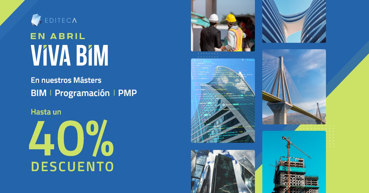 ⚡ Ya estamos en abril y en #Editeca celebramos el mes de VIVA BIM: durante todo el mes tendrás descuentos en nuestros masters de #BIM, #Programación BIM y #ProjectManagement de hasta el 40% 😱. ¿Quieres saber más sobre nuestra oferta formativa? 🔗 editeca.com/masteres-onlin…