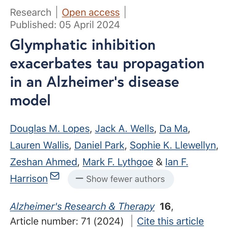 Check out our new paper, out now in Alzheimer’s Research & Therapy! 🧠 @ARUKscientist @CABI_UCL @uclbbk_mrcdtp #Alzheimers #tau #glymphatics