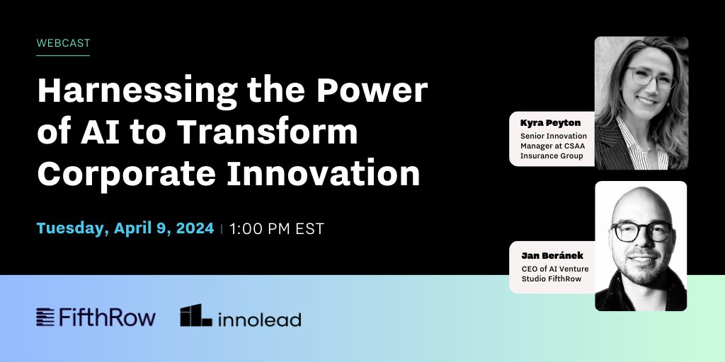 How Will AI Transform Corporate Innovation? Join us April 9th for a live webcast, with FifthRow and CSAA Insurance: hubs.ly/Q02rjYsB0 #AI #innovation #insurance #genAI