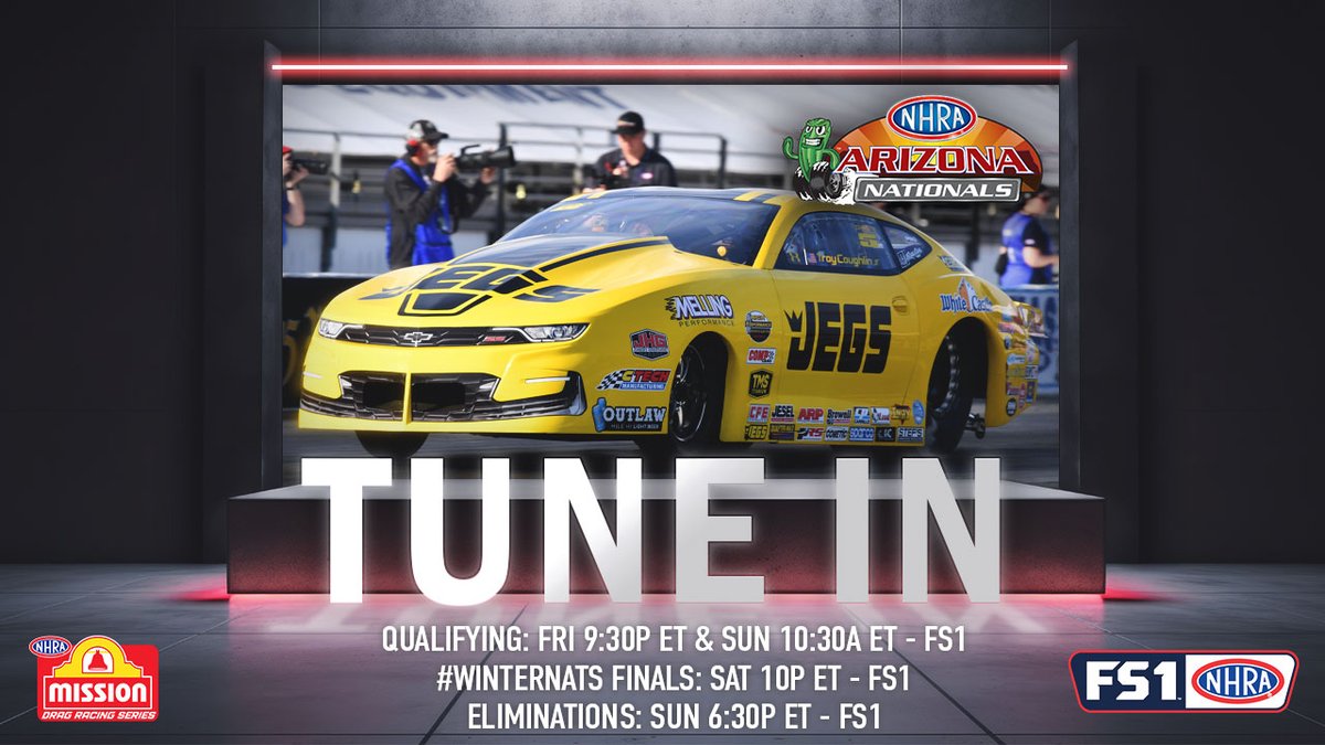 @troycoughlinjr  and Jeg Coughlin Jr. and their @EliteMotorsLLC teams are geared up and ready to race at the @NHRA  #ArizonaNationals! 

#TuneIn #NHRA
📺 Qualifying: Fri 9:30P ET & Sun 10:30A ET - FS1
📺 #WinterNats Finals: Sat 10P ET - FS1
📺 Eliminations: Sunday 6:30P ET - FS1