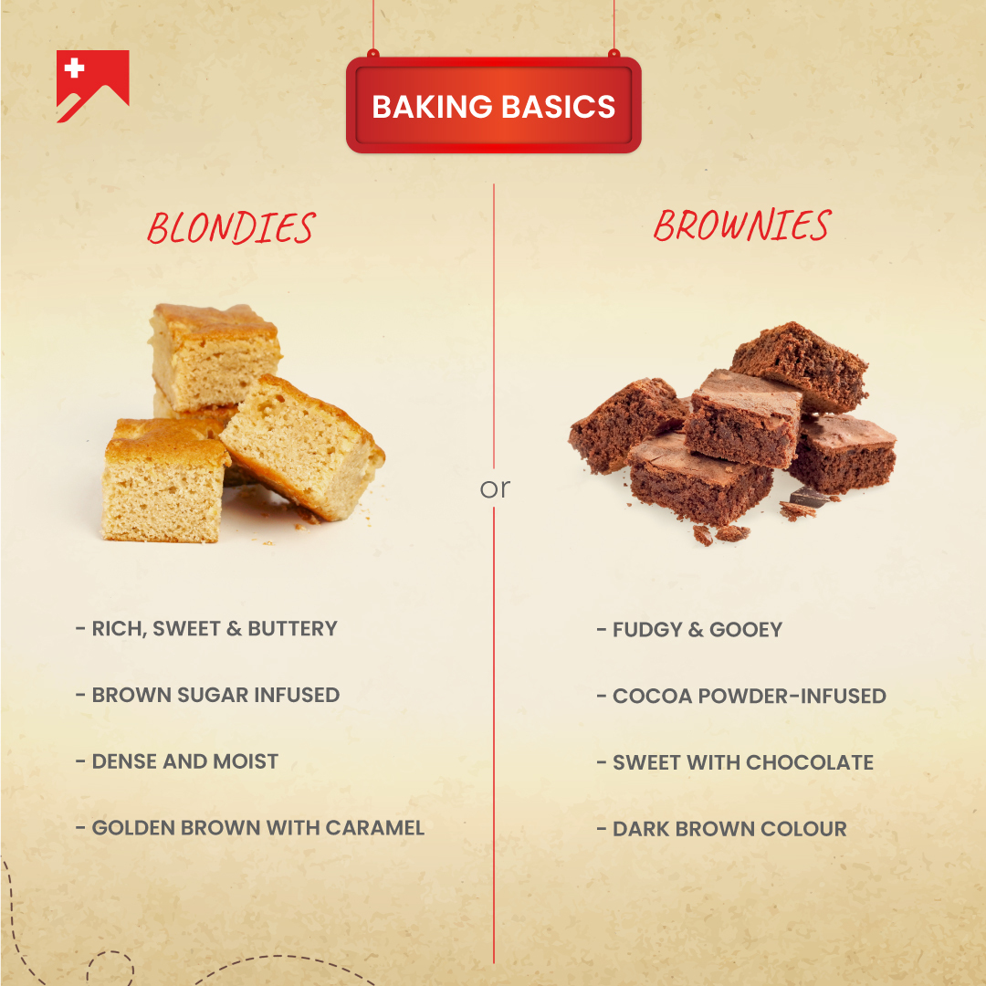 SwissBakeGlobal's tweet image. #BakingBasics by #SwissBake – a reminder, blondie &amp;amp; brownie are similar yet different! While blondies are typically known to be similar to a vanilla brownie because of its dense crumb &amp;amp; chewy richness, blondies have distinct characteristics that clearly differ from a brownie!