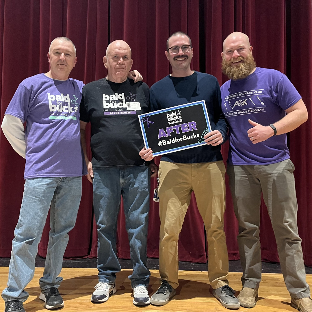 #FridayFeature 📢 In its nine-year history, Cuba-Rushford Central School has raised over $80,000 for Bald for Bucks! Pictured: teacher Dave Volz, school board member Paul Young, and teachers Eric Caya and Brian Stumiller after shaving their heads.