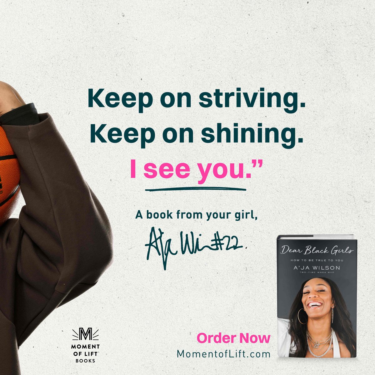 Flatironbooks's tweet photo. As we go into the #FinalFourWeekend, we're celebrating and cheering on women's basketball and all their accomplishments!
Keep on winning, keep on striving.
-@_ajawilson22
#DearBlackGirls #AjaWilson #MomentofLiftBooks https://t.co/j72HnKJf9D