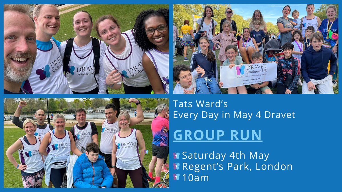 Help make this year’s #EveryDayinMay4Dravet campaign the best yet! Join DSUK & Tats Ward in Regent’s Park for a special 5K group run on Saturday 4th May at 10am. For more details and to let us know you'll be there visit dravet.org.uk/events/every-d… #DravetSyndrome #DravetAwareness