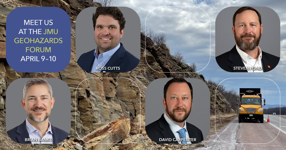 Schnabel will be at the @JMU Geohazards Forum! Look for Brian Banks, David Carpenter, Ross Cutts, and Steve Pond on April 9-10 in Rockbridge, VA. #SchnabelEngineering #GeohazardsForum