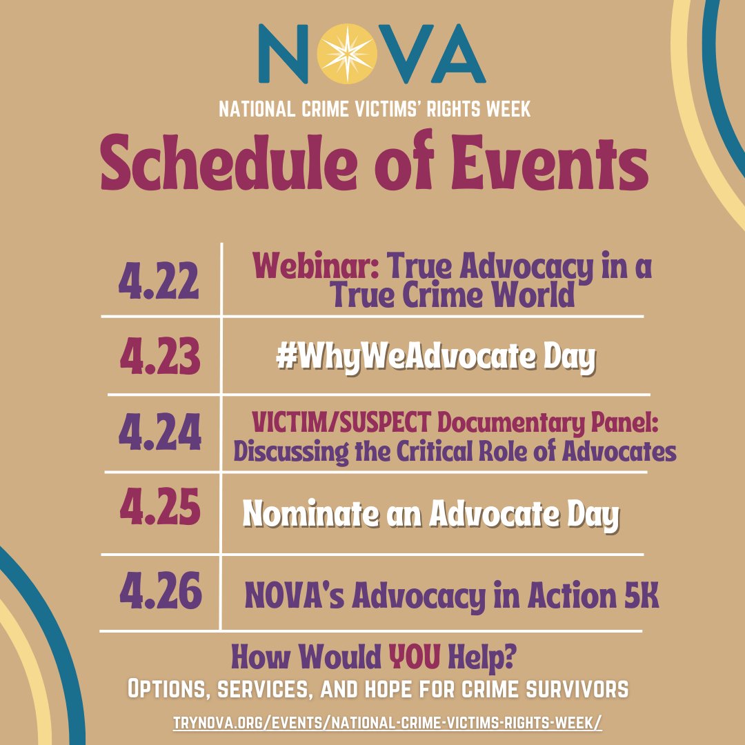NOVADVOCACY's tweet photo. The full NCVRW schedule is here!

#NCVRW2024 https://t.co/E84Oukg5P9