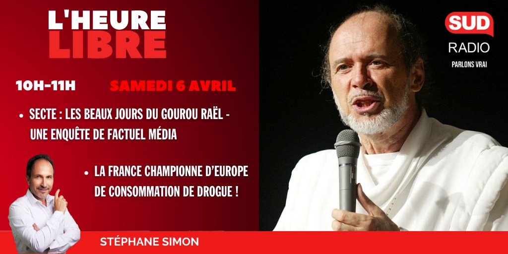 Ne manquez pas l'Heure Libre ce samedi à 10h en partenariat avec @FactuelOff @StephaneSimon_1 reçoit Alexis Faux, ex commissaire divisionnaire, @JacobEtienne, auteur de 'La France des gourous', @RomainVintillas et Capucine Canonne de @FactuelOff sudradio.fr