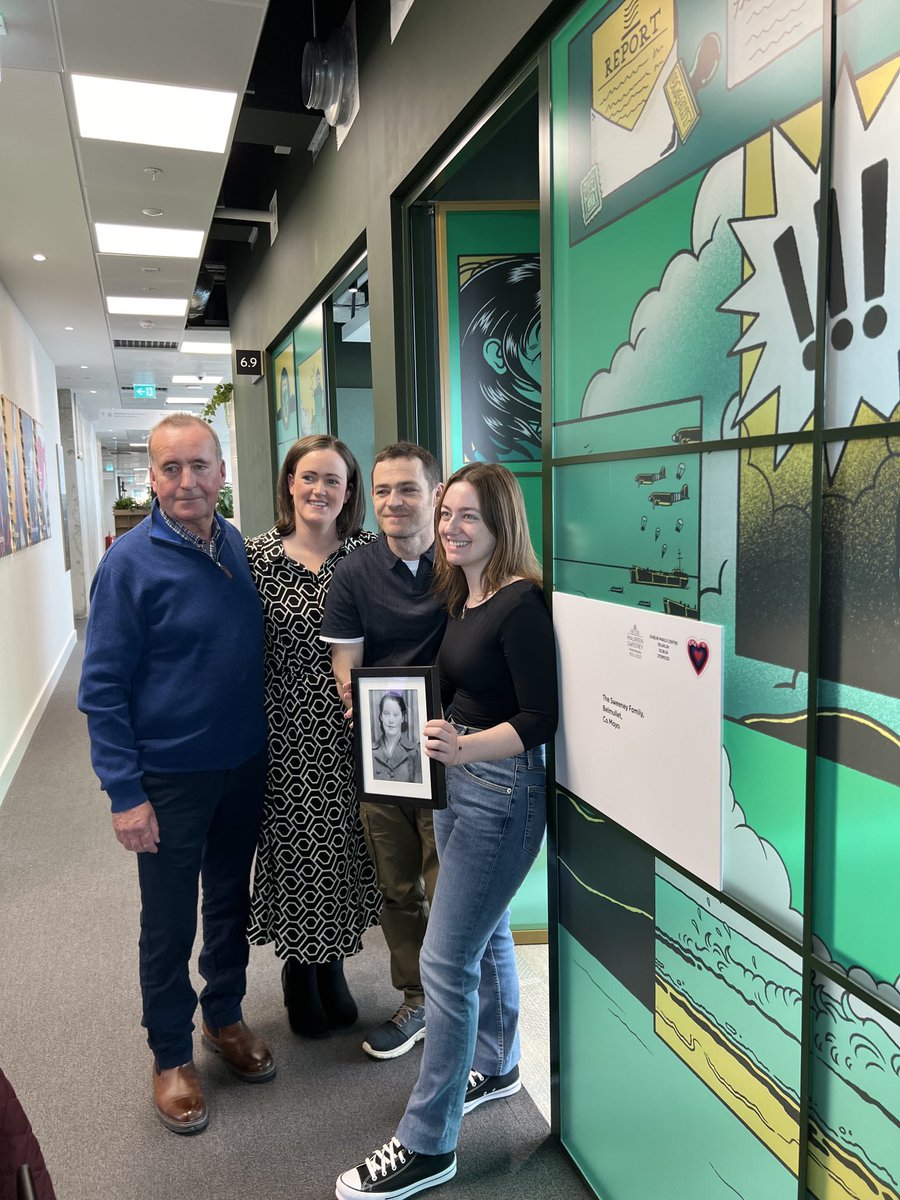 Sweeney family at AnPost HQ to see the Maureen Sweeney room, commemorating the postmistress in Blacksod Mayo who gave the weather report that saved D-Day delaying it until a storm passed. She died 2023, and there will be a special postmark up to June 6 (80th anniversary D-Day).