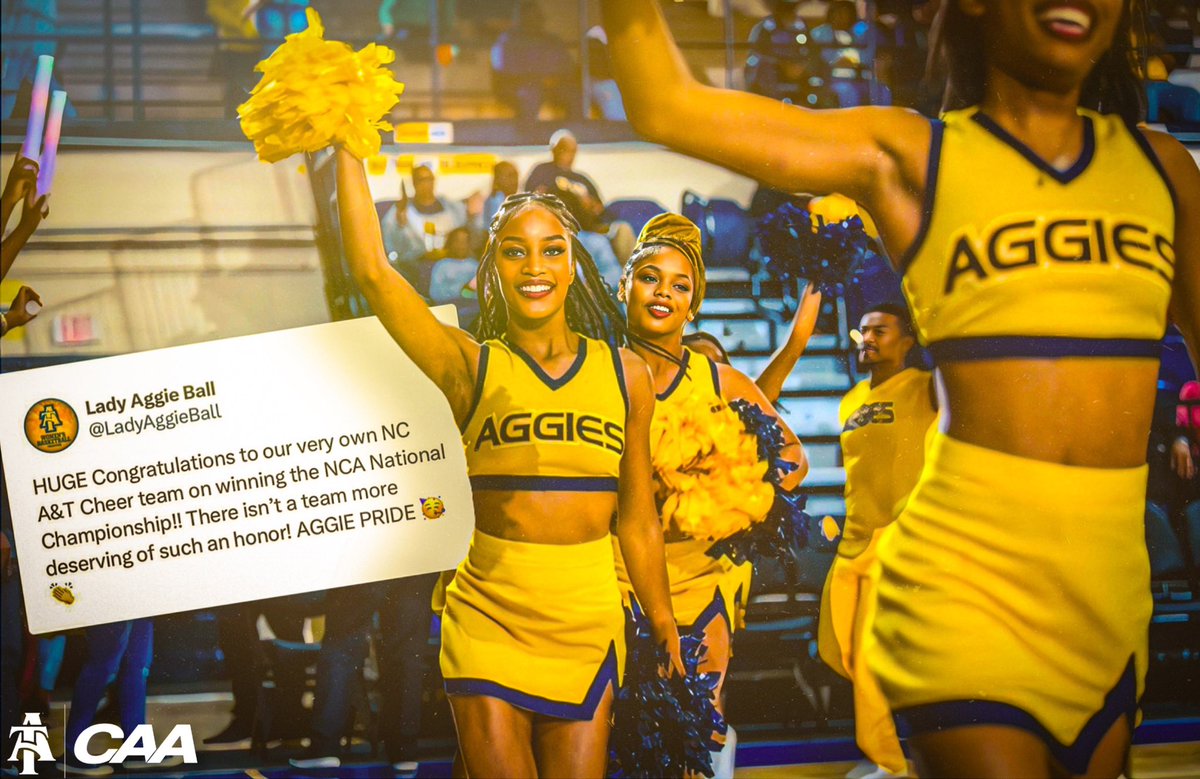 Take a second and wish the BIGGEST congratulations to our very own Cheer squad for taking home the National Championship! Aggie Pride!!⁣ ⁣⁣⁣⁣⁣⁣⁣⁣ #AggieWBB💙💛 #Commit2Grit #WeAboveMe #LevelUp #BeUncommon⁣