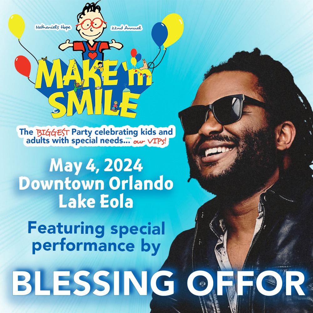 We're obsessed with @BlessingOffor and can't wait to have him at Lake Eola in @dwntwn_orlando! 📷 Give this song a listen or tune in to Z88.3, Orlando FL for a chance to hear him before he performs at MAKE 'm SMILE! SEE YOU THERE! 🎉 Saturday, May 4, 8am-1:30pm 🦢 Lake Eola, ORL