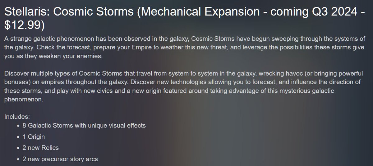 So this is what I've had been working on the past few months :] Very excited to see Stellaris: Cosmic Storms being announced and I can't wait to see players interact with it. Had a great time doing narrative design in this space opera sandbox :D