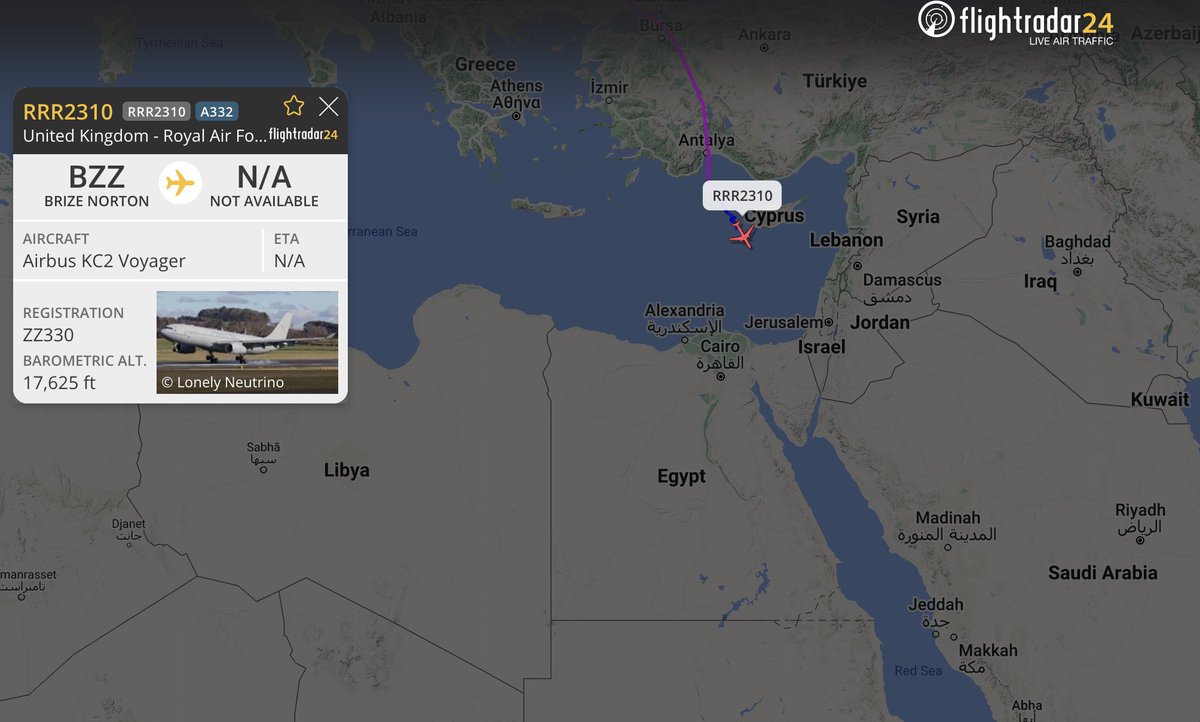 RAF KC2 spotted making its way to the MidEast