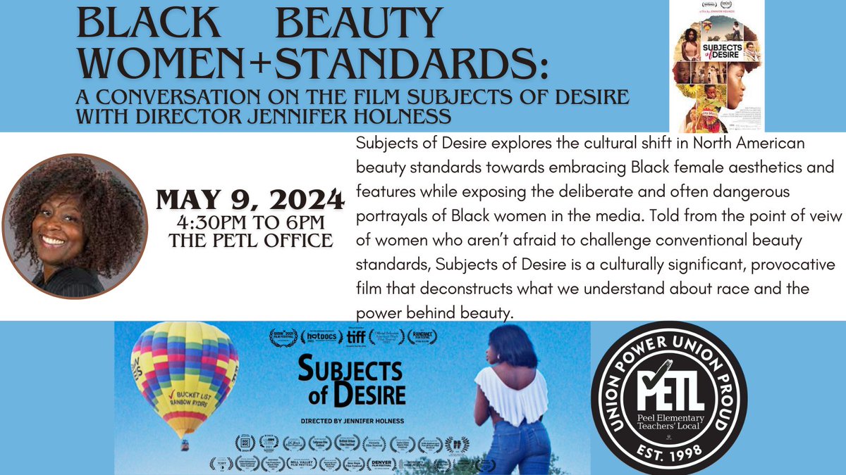 ETFOPeel's tweet photo. May 9/24 - Join us for a conversation with award-winning writer, director and producer @JenniferHolness as we watch and discuss her film #SubjectsOfDesire.
#BlackGirlMagic #PETL @SODdocumentary
Watch the trailer: https://t.co/6VnsghA3YK
Register: https://t.co/KPPNrTnD7G https://t.co/juLROiZFAW