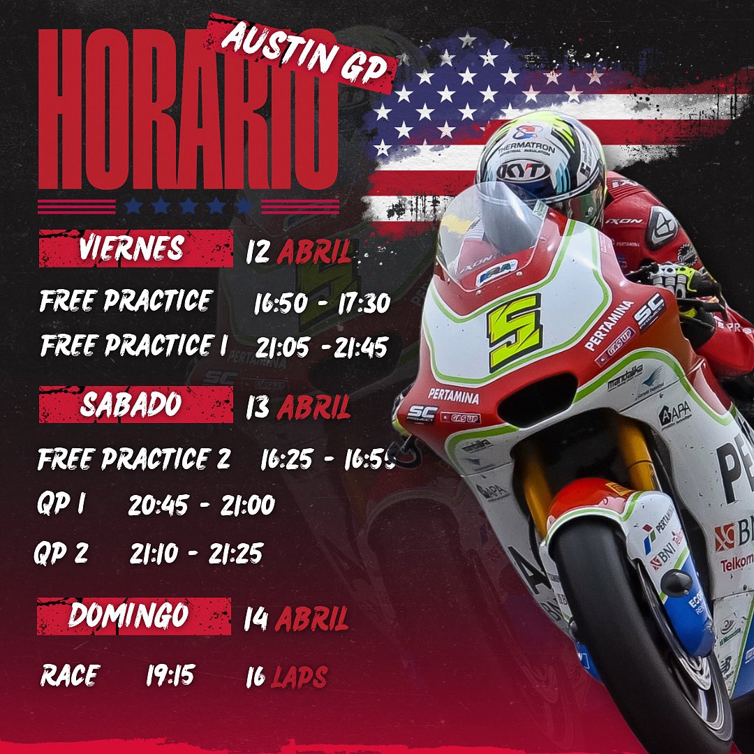 ¡Os dejamos con el horario de este fin de semana de Gran Premio en el @cota_official! 🤠 ¡Alarmas puestas! ⏰ ¡Arrancó el #AmericasGP!🇺🇸 - #AmericasGP #FanclubJM5 #JM5