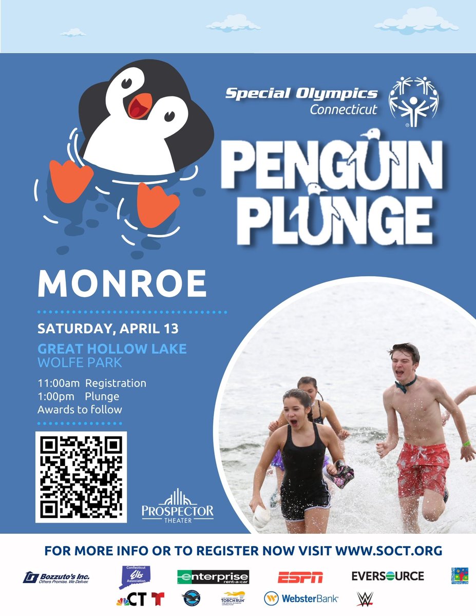 It's your last chance to plunge with us to support our athletes this season!🐧 So be sure to join us at our #Monroe #PenguinPlunge tomorrow at Great Hollow Lake/ Wolfe Park, 454 Doc Siverstone Drive. Check-in at 11 am, Plunge at 1 pm! Walk-ins welcome/spectators encouraged! #soct