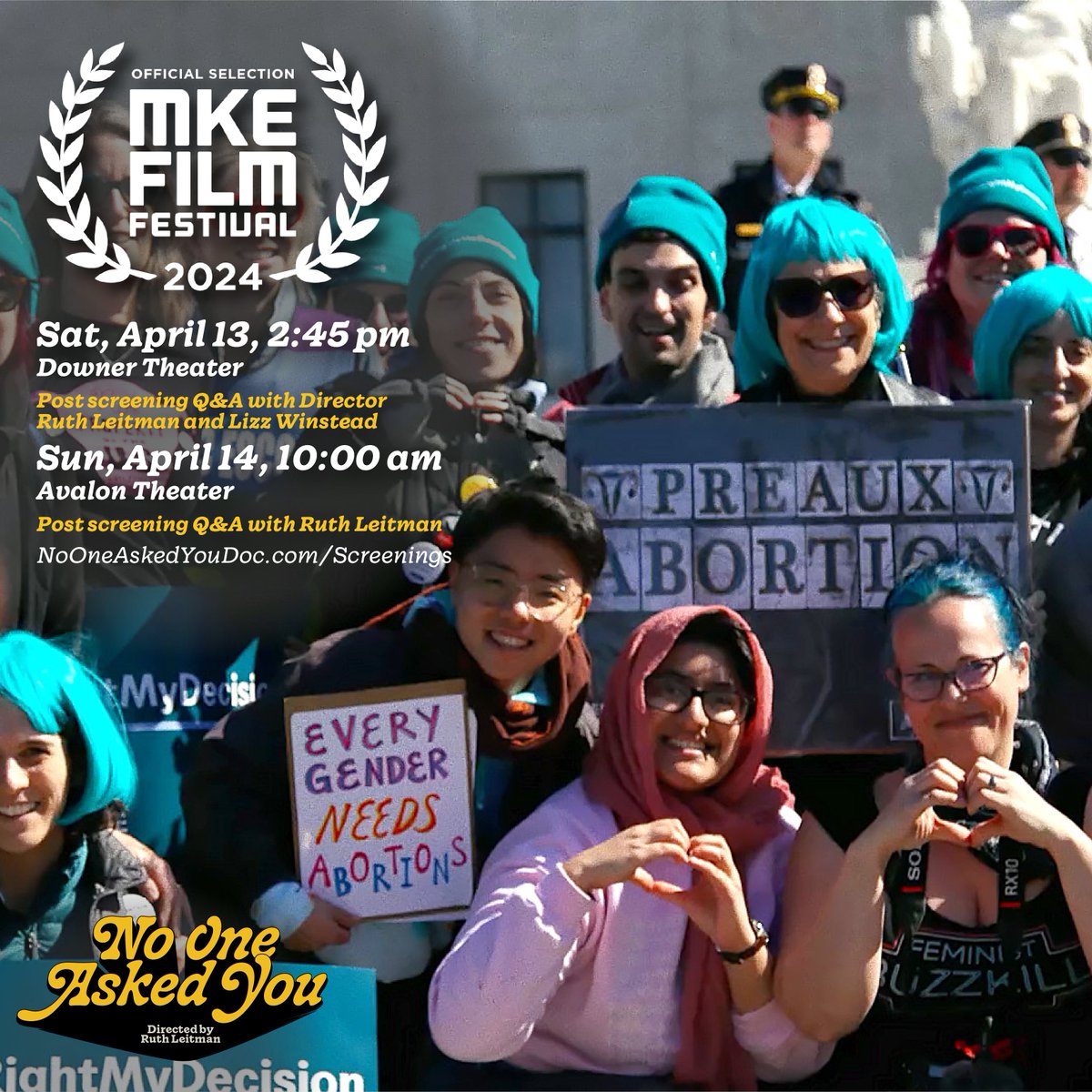 🎉 Tomorrow! Milwaukee, are you ready to laugh, cry, gasp, activate, organize??? We can't wait to be at @mkefilm this weekend with a special Q&A with director @ruthlessfilms and @lizzwinstead! Get your tickets now before they sell out! mkefilm.org/events/no-one-…