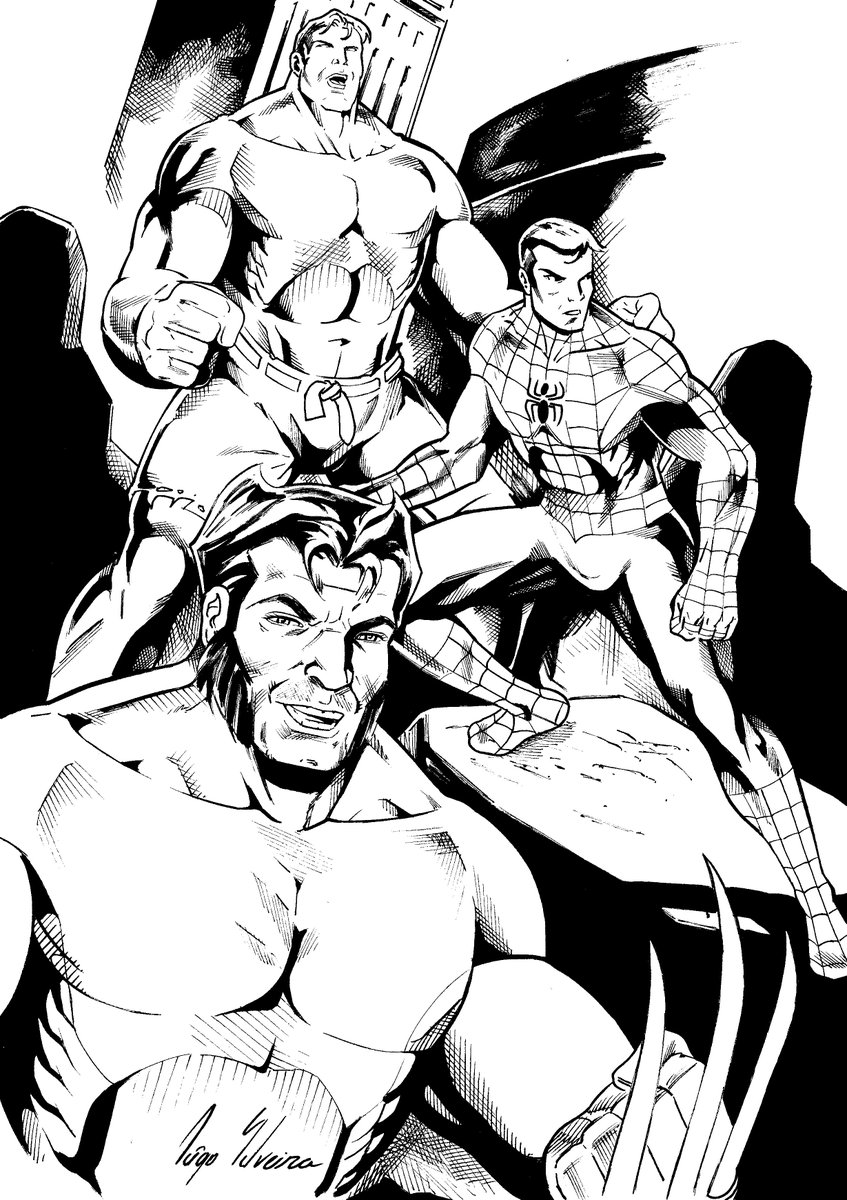 Marvel's greatest... And The Hulk. #marvel #comics #marvelcomics #spiderman #Wolverine #Hulk #xmen #XMen97 #illustration #lineart #penandink #inkdrawing #BlackAndWhite #desenho