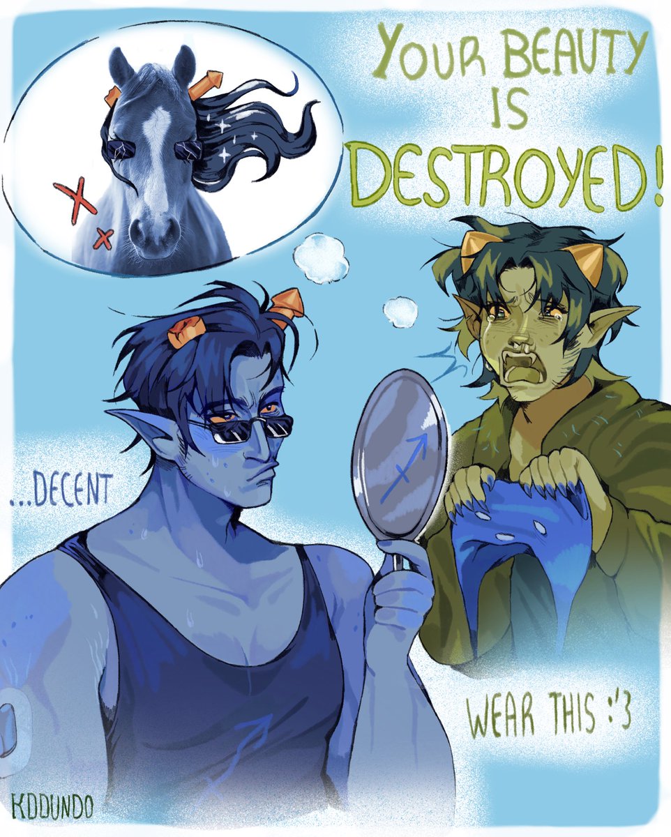 Just a weeks old joke comic I have, Equius got a haircut, don’t worry, Nepeta loved it like 15 minutes later #Homestuck